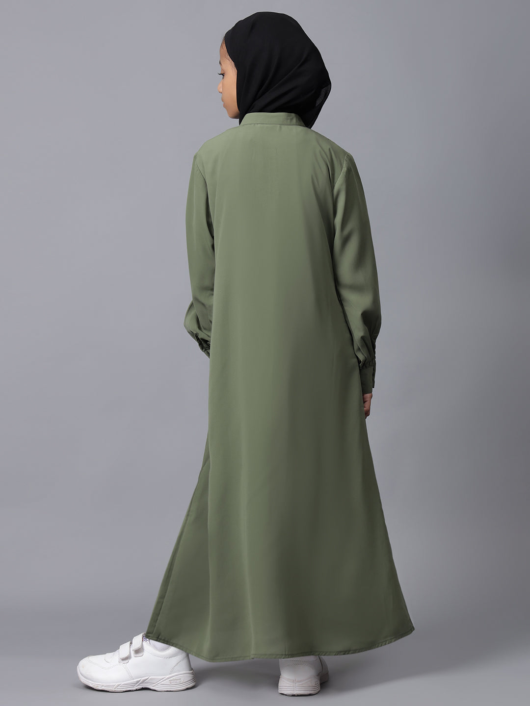 Nabia Jade Green Front Open Abaya for Modest Kids Girls