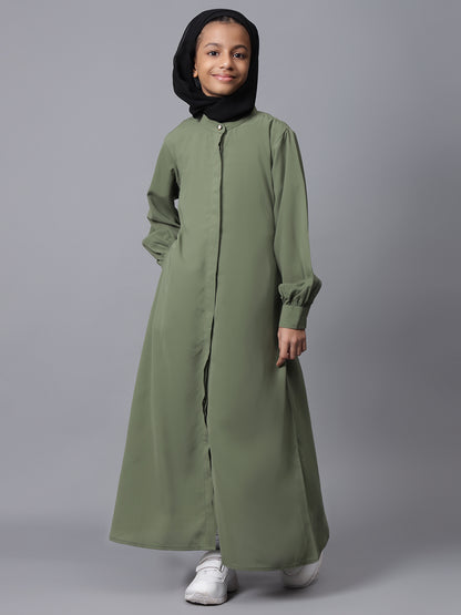 Nabia Jade Green Front Open Abaya for Modest Kids Girls