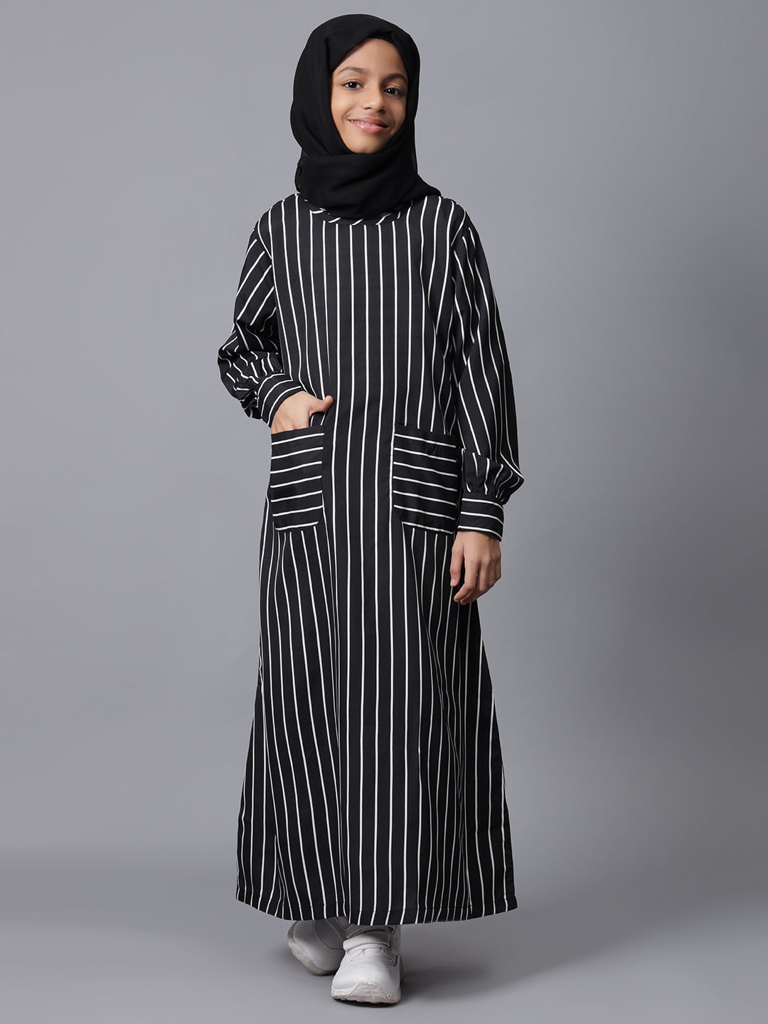 Nabia Black Striped Abaya for Modest Kids Girls