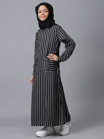 Nabia Black Striped Abaya for Modest Kids Girls
