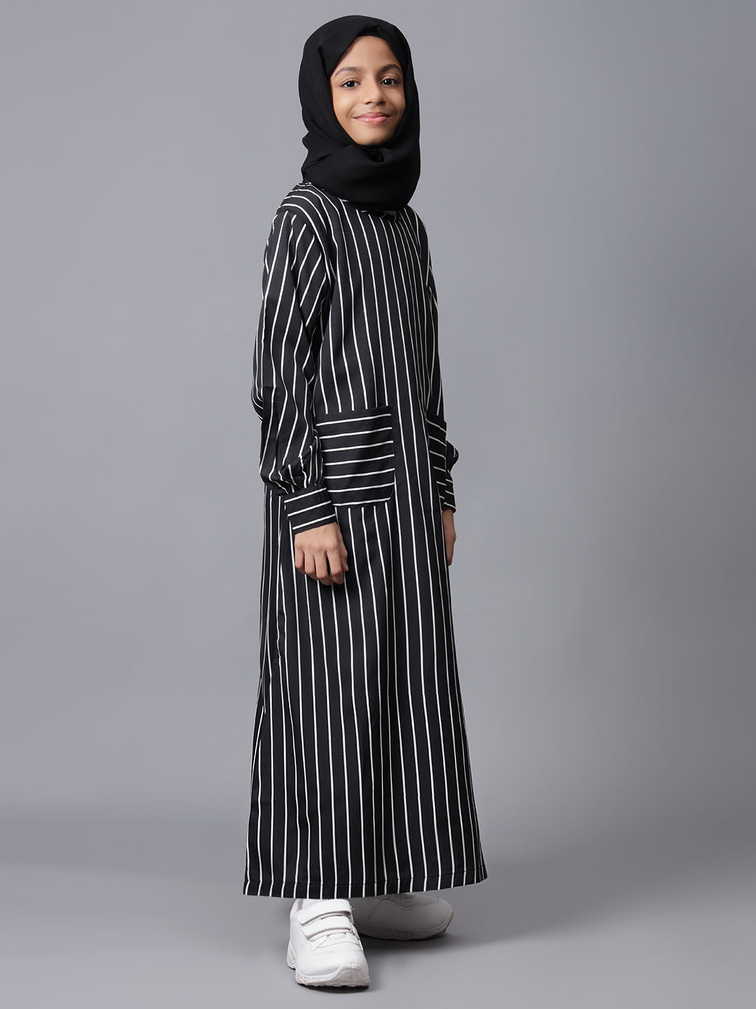 Nabia Black Striped Abaya for Modest Kids Girls