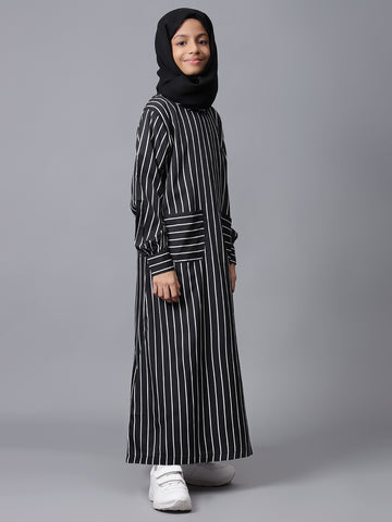 Nabia Black Striped Abaya for Modest Kids Girls