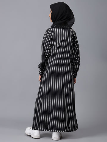Nabia Black Striped Abaya for Modest Kids Girls