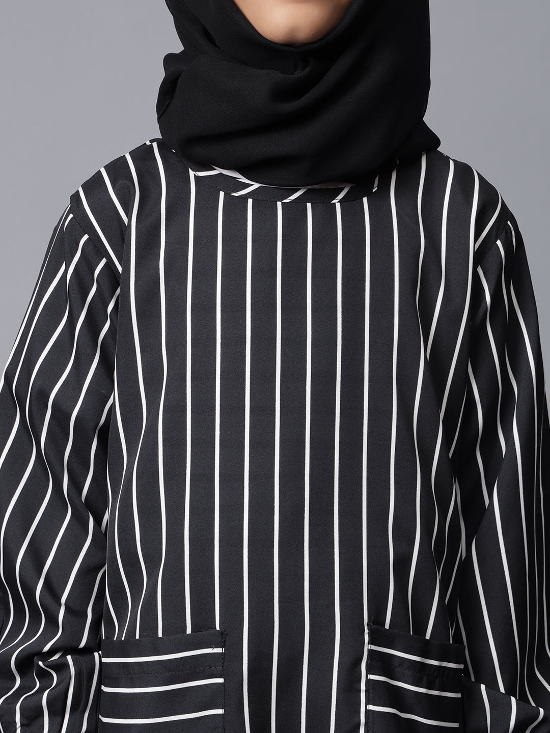 Nabia Black Striped Abaya for Modest Kids Girls