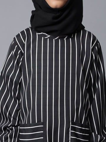 Nabia Black Striped Abaya for Modest Kids Girls