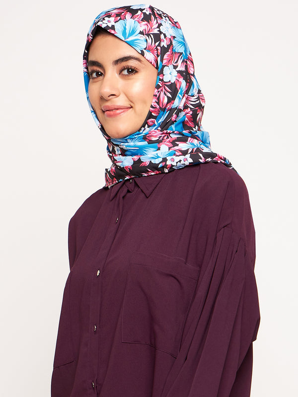 Nabia Red and Sky Blue Floral Printed Ragular Use Women’s Scarf