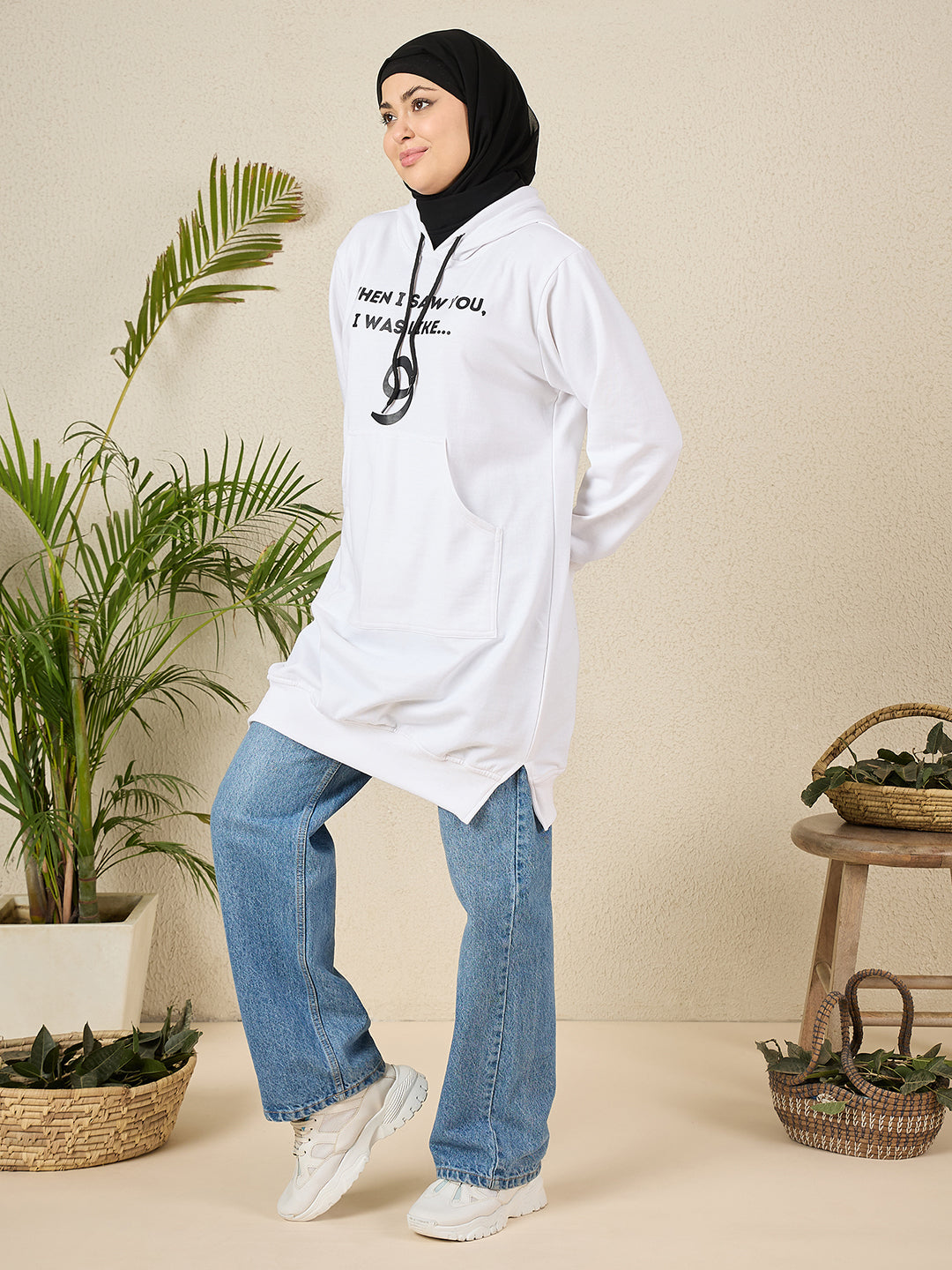Women's Modest Wow White Fleece Winter Hoodie
