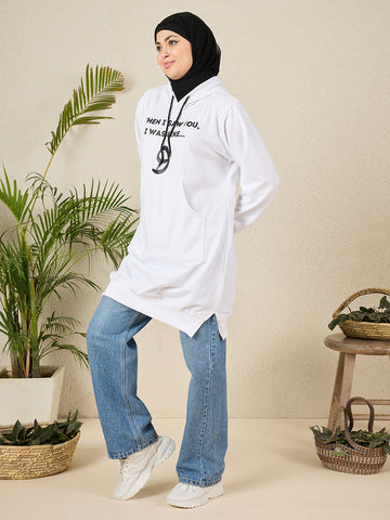Women's Modest Wow White Fleece Winter Hoodie