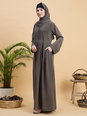 Solid Grey Abaya Burqa with Matching Hijab