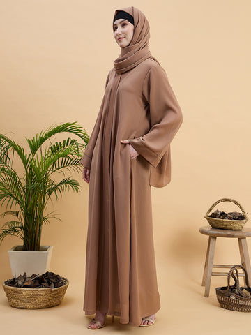 Beige Front Open Dubai Abaya Burqa with Matching Hijab