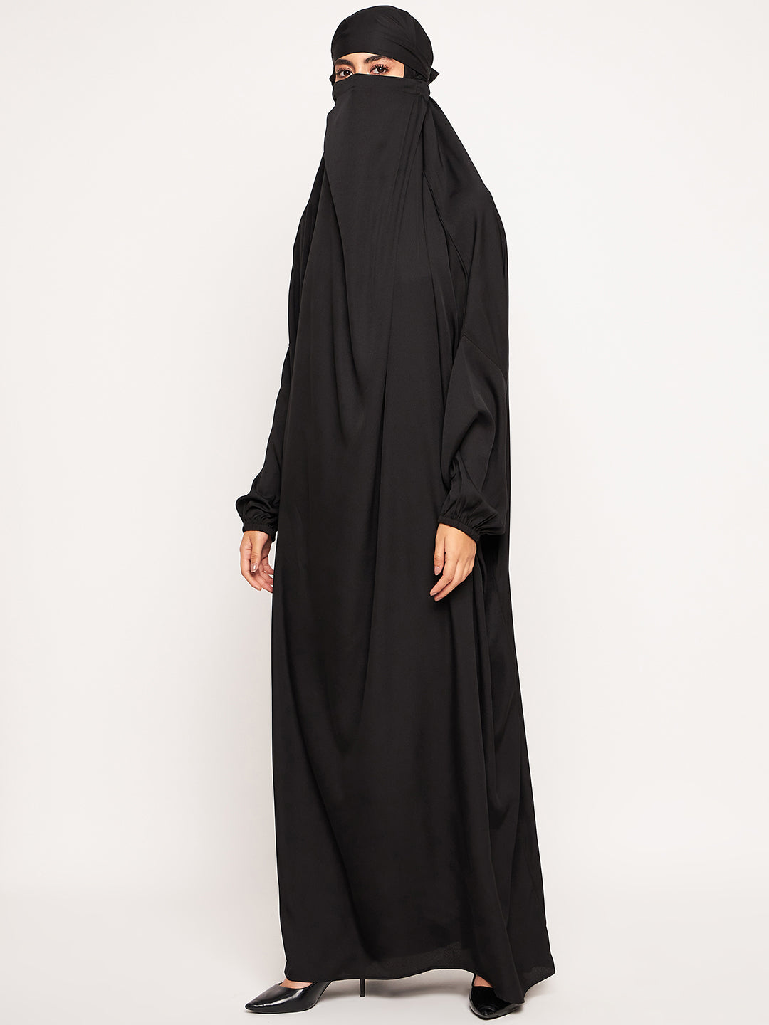 Nabia Black Solid Free Size Adjustable Nosepiece Jilbab Abaya for Girls and Women