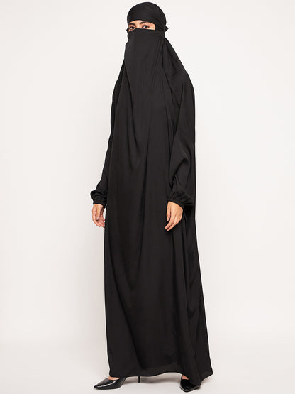 Nabia Black Solid Free Size Adjustable Nosepiece Jilbab Abaya for Girls and Women