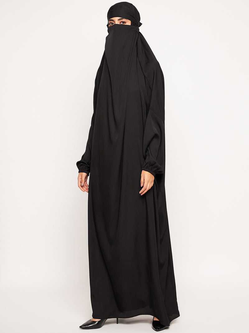 Nabia Black Solid Free Size Adjustable Nosepiece Jilbab Abaya for Girls and Women