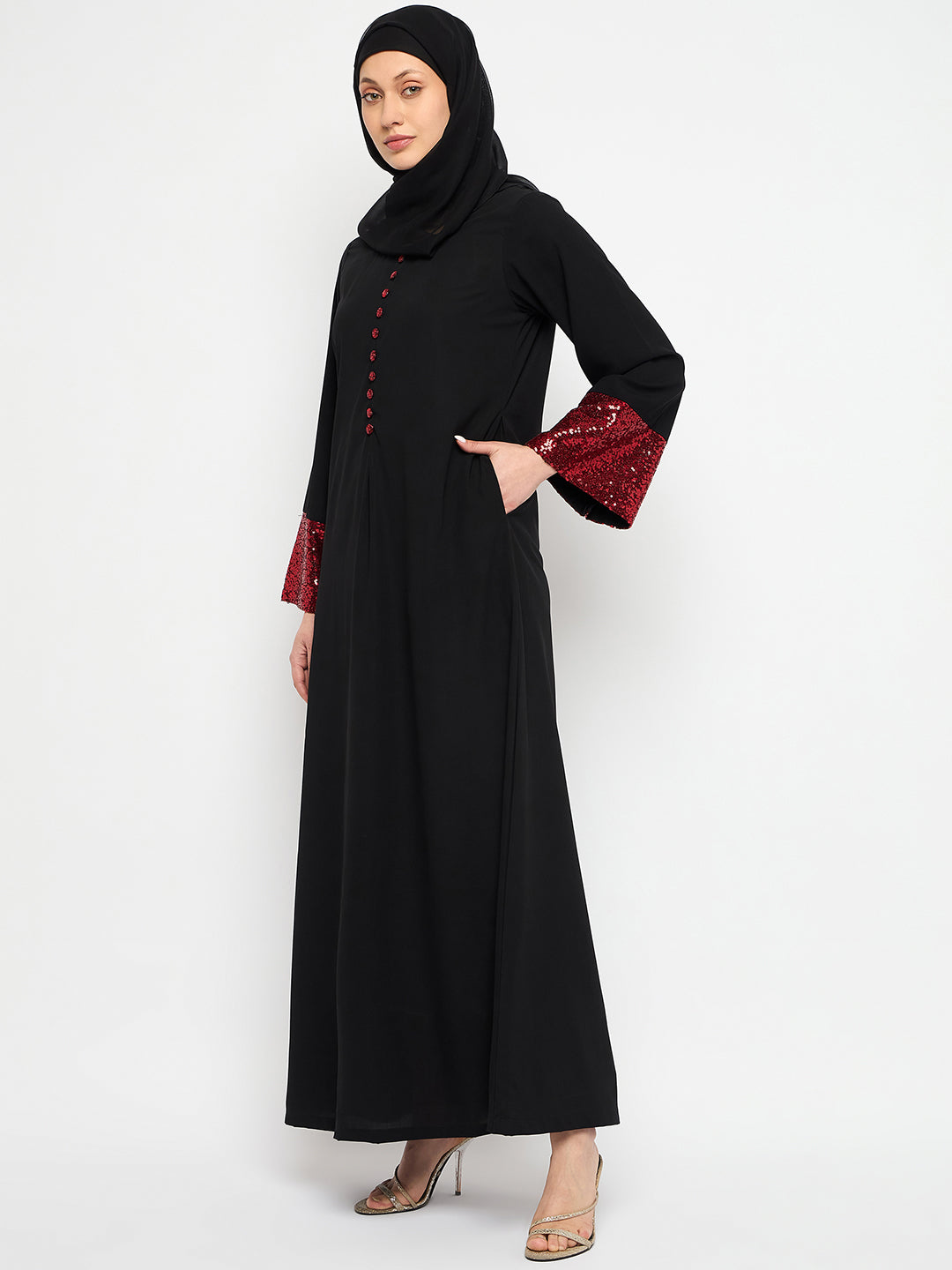 Nabia Embroidery Black Abaya Burqa with Black Hijab