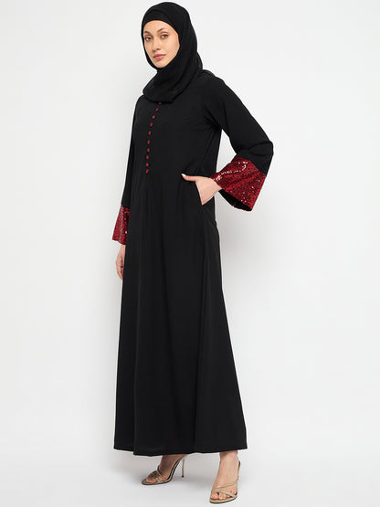 Nabia Embroidery Black Abaya Burqa with Black Hijab