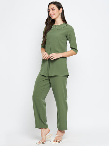 Nabia Women Jade Green Solid Co-Ord Set