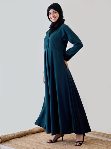 Nabia Women Teal Solid Coat Type Abaya Burqa With Black Georgette Hijab