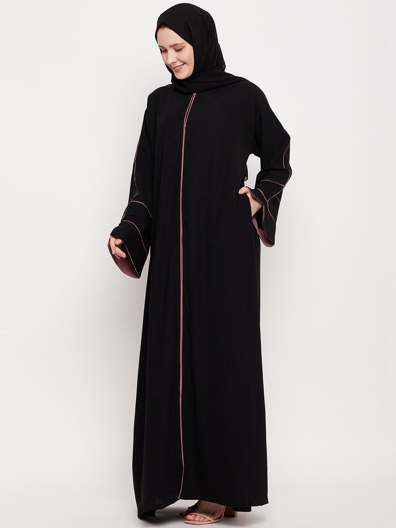 Nabia Women Solid A-line Nida Matte Fabric Abaya Burqa With Black Georgette Scarf