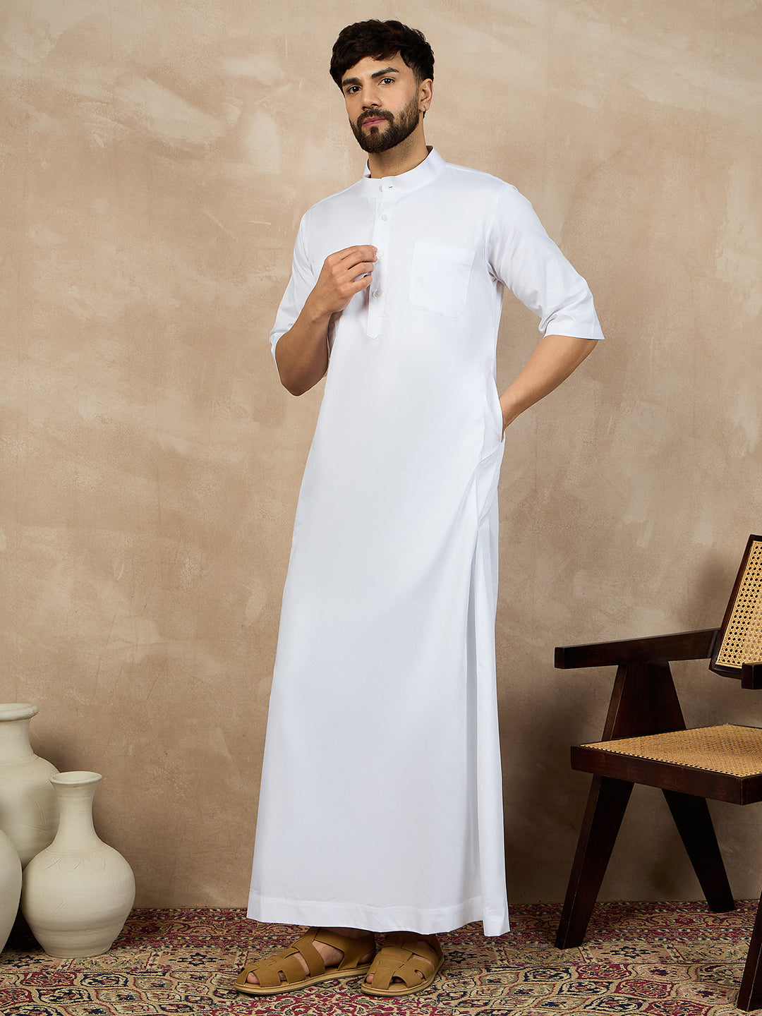 Nabia Half Sleeves White Jubba/Thobe
