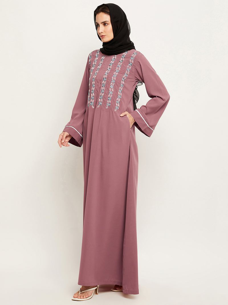 Nabia Women Solid Puse Pink Abaya Burqa With Georgette Scarf