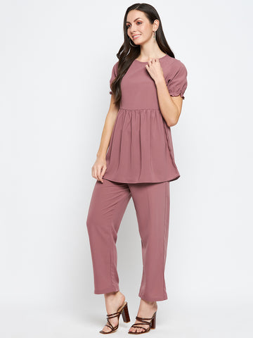 Nabia Women Puce Pink Solid Co-Ord Set