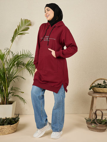 Women's Modest Deen Over Dunya Maroon Fleece Winter Hoodie