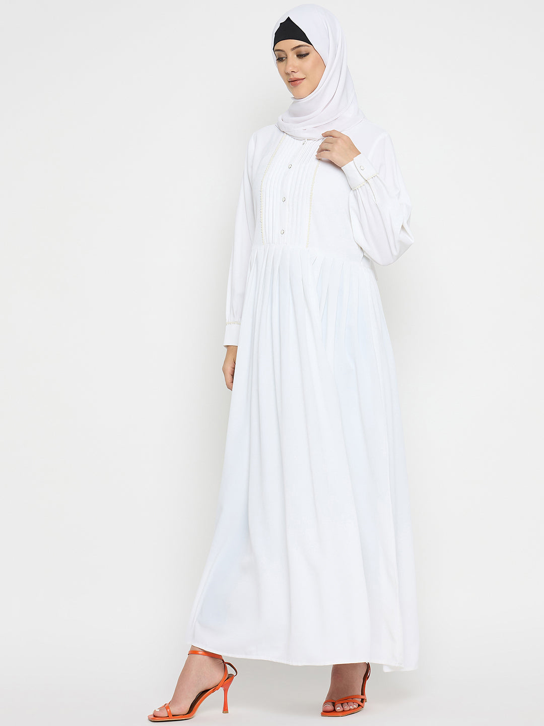 White Embroidery Abaya Burqa with Black Hijab