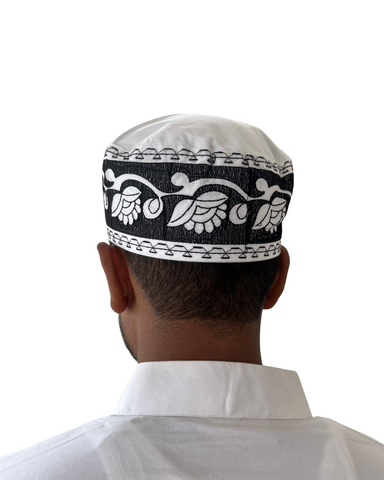 Men's White Cotton Embroidered Kufi Cap