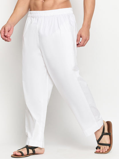 White Solid Men's Casual Cotton Pajama