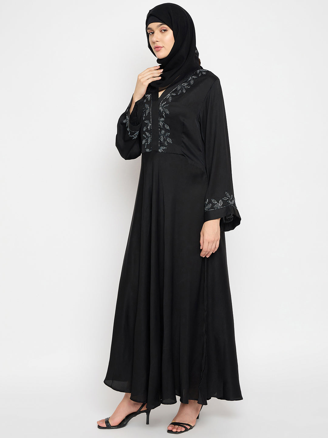Handwork Black Luxury Abaya With Black Hijab
