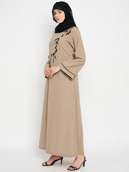 Nabia Beige Luxury Abaya with Hand Work Detailing