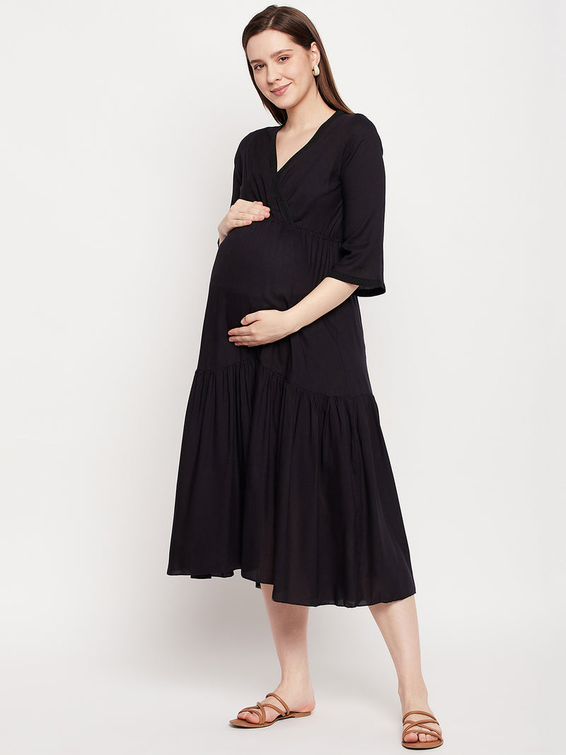 Nabia Women Black Solid Pre and Post Pregnancy / Maternity Dress