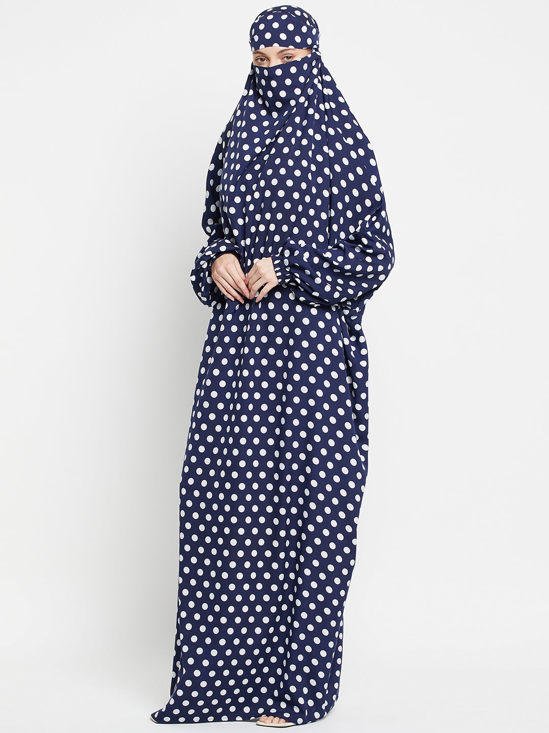 Blue and White Polka Dot Free Size Jilbab Abaya for Girls and Women