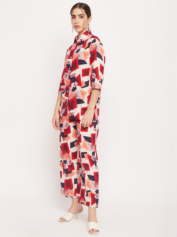 Nabia Women Red & Blue Printed Co-Ord Set