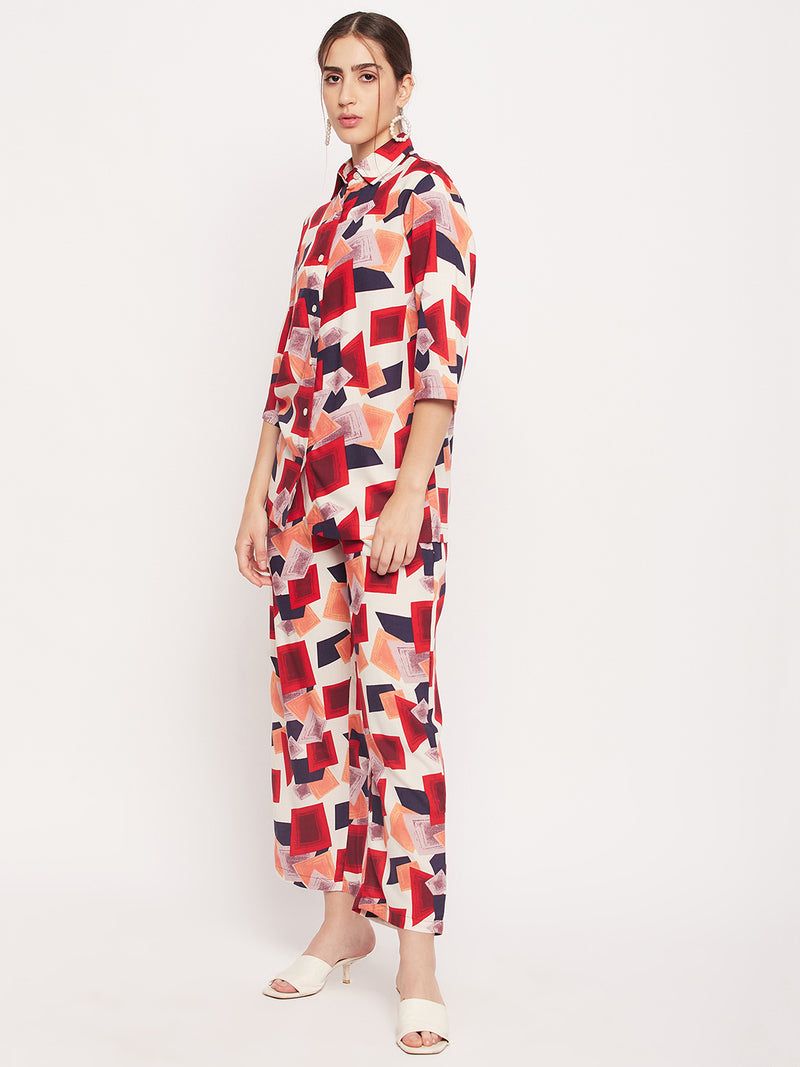 Nabia Women Red & Blue Printed Co-Ord Set