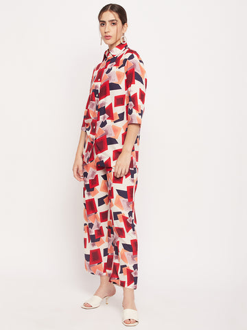 Nabia Women Red & Blue Printed Co-Ord Set