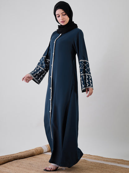 Nabia Front Open Kefiyyeh Embroidered with Black Georgette Hijab
