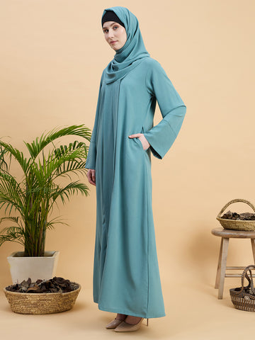 Women’s Solid Sea Green Abaya Burqa with Matching Hijab