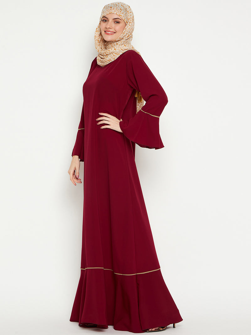 Nabia Women Maroon Solid Aline Abaya Burqa with one Georgette Scarf