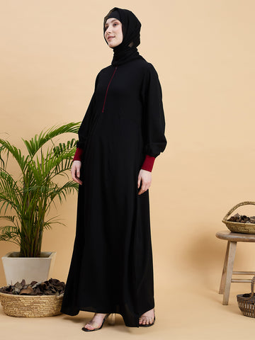 Black Zip Abaya Burqa with Black Georgette Hijab