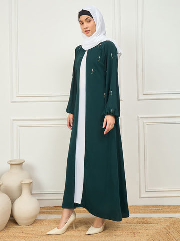 2 Piece Solid Luxury Abaya with White Georgette Hijab