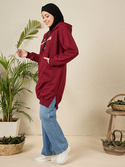 Sabr Modest Maroon Fleece Winter Hoodie for Women