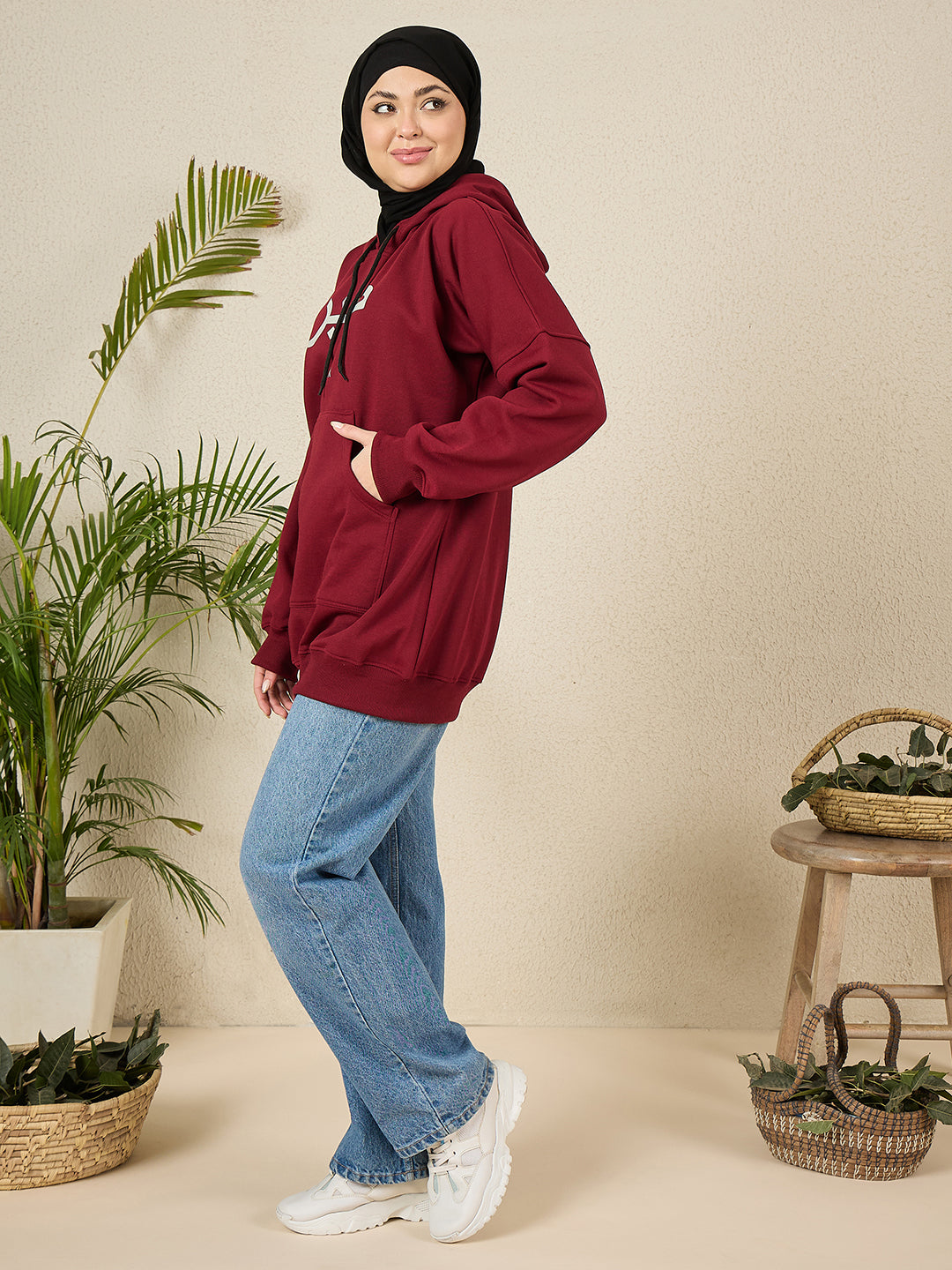 Women's Modest Maroon Fleece Sabr Winter Hoodie