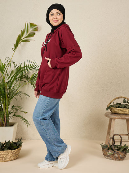 Women's Modest Maroon Fleece Sabr Winter Hoodie