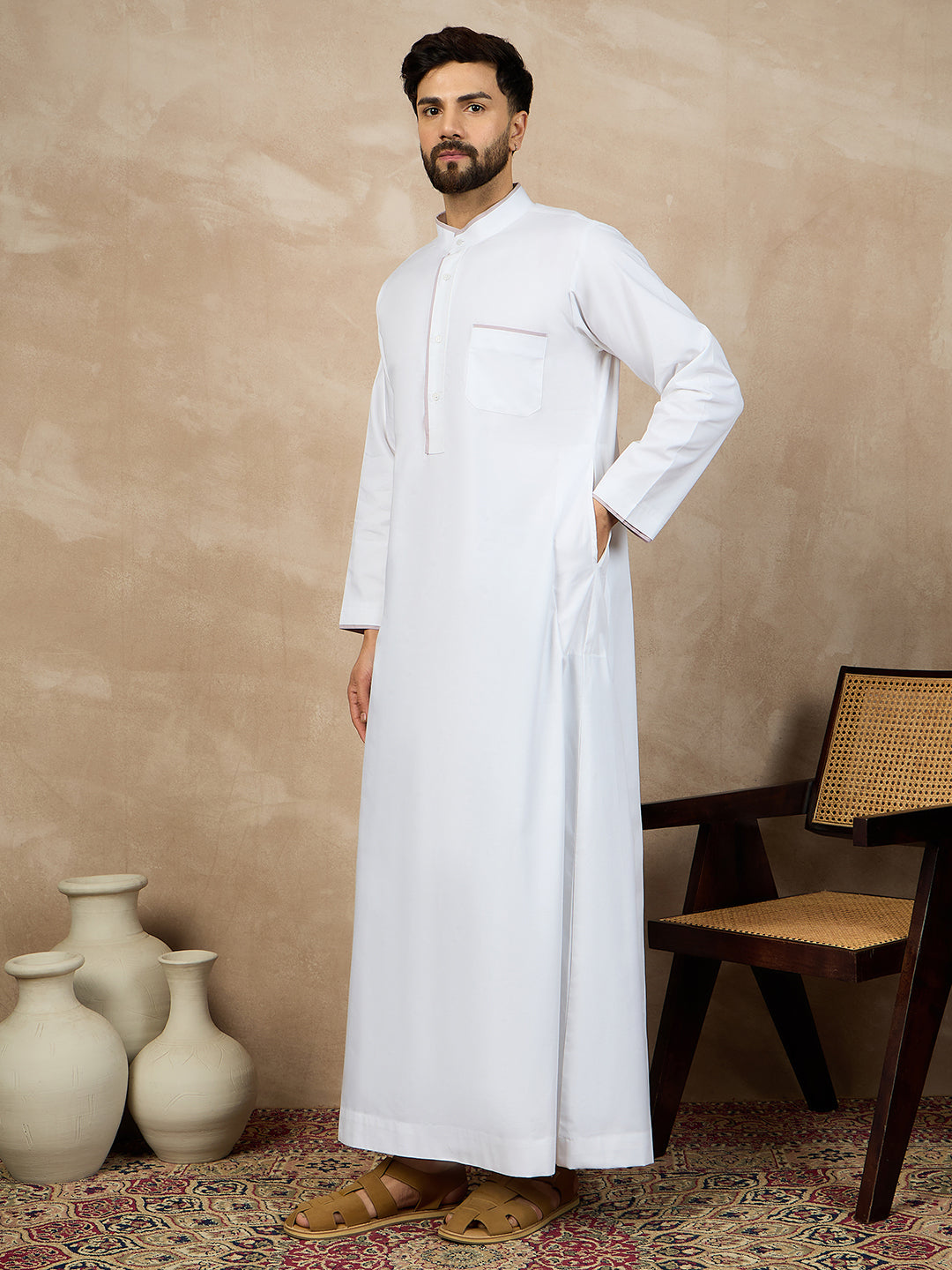 Nabia White Solid Thobe/Jubba
