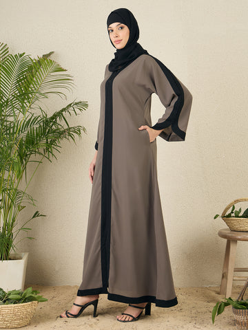 Nabia Grey  Aline Abaya with Black Georgette Hijab