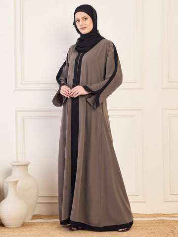 Nabia Grey  Aline Abaya with Black Georgette Hijab