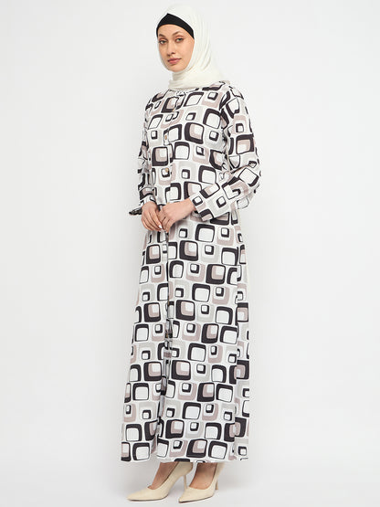 Multi-Colour Front Open Abaya with Black Georgette Scarf