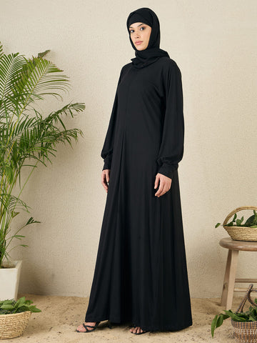 Nabia Black Zip Abaya for women with black scarf