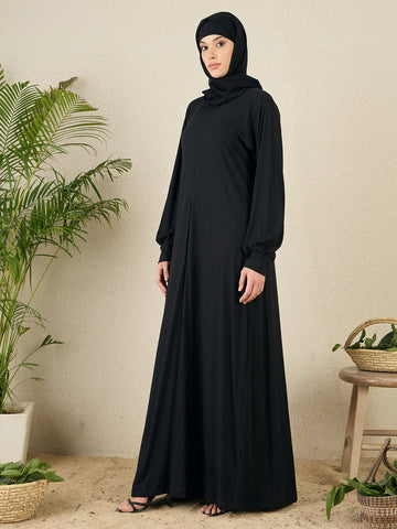 Nabia Black Zip Abaya for women with black scarf
